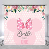 Lofaris Custom Pink Mouse Dots Floral 1st Birthday Backdrop